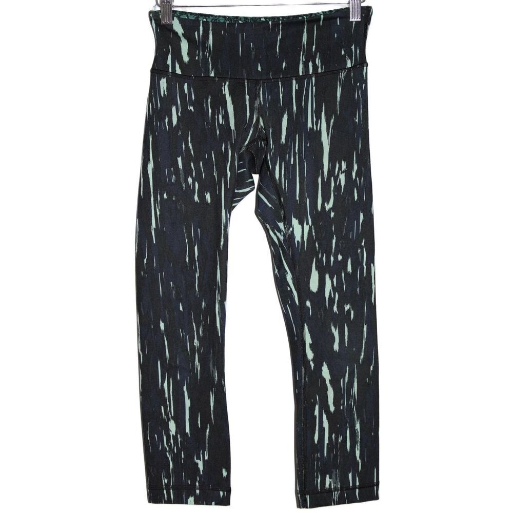 Womens Lululemon Wunder Under High Rise Leggings 21" Black Blue Crop Pants Sz 4